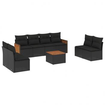 ARDEBO.de - 9-tlg. Garten-Sofagarnitur mit Kissen Schwarz Poly Rattan