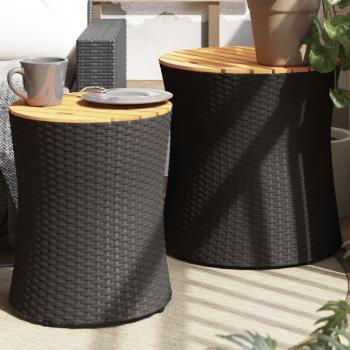 ARDEBO.de - Garten-Beistelltische 2 Stk. mit Holzplatte Schwarz Poly Rattan