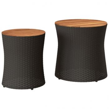 Garten-Beistelltische 2 Stk. mit Holzplatte Schwarz Poly Rattan