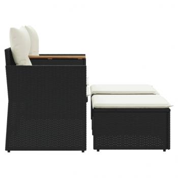 Gartensofa 2-Sitzer mit Hockern Schwarz Poly Rattan