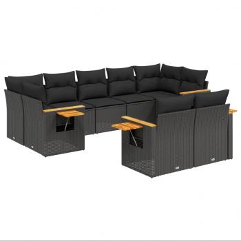 9-tlg. Garten-Sofagarnitur mit Kissen Schwarz Poly Rattan