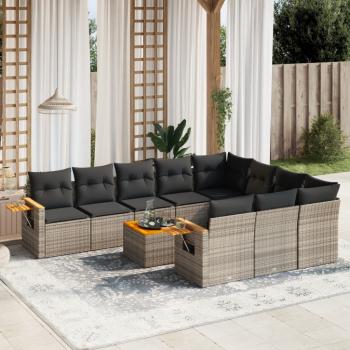 ARDEBO.de - 11-tlg. Garten-Sofagarnitur mit Kissen Grau Poly Rattan