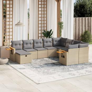 ARDEBO.de - 10-tlg. Garten-Sofagarnitur mit Kissen Beige Poly Rattan