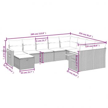 10-tlg. Garten-Sofagarnitur mit Kissen Beige Poly Rattan