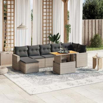 ARDEBO.de - 8-tlg. Garten-Sofagarnitur mit Kissen Grau Poly Rattan