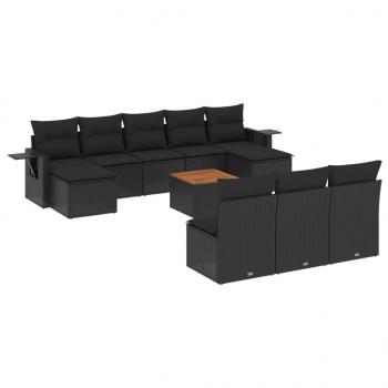 ARDEBO.de - 11-tlg. Garten-Sofagarnitur mit Kissen Schwarz Poly Rattan