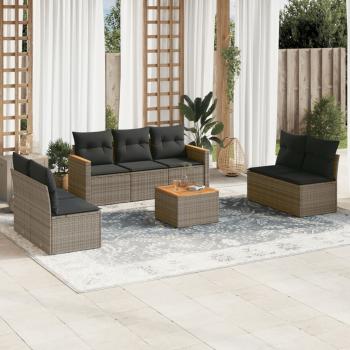 ARDEBO.de - 8-tlg. Garten-Sofagarnitur mit Kissen Grau Poly Rattan