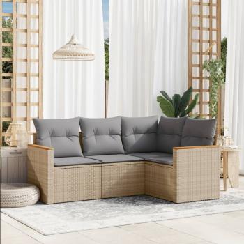 ARDEBO.de - 4-tlg. Garten-Sofagarnitur mit Kissen Beige Poly Rattan