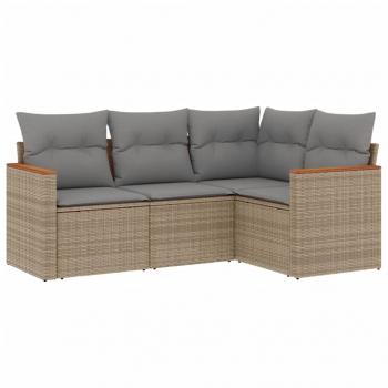 4-tlg. Garten-Sofagarnitur mit Kissen Beige Poly Rattan