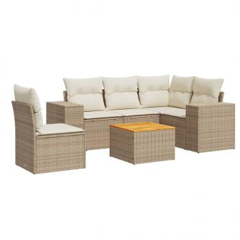 6-tlg. Garten-Sofagarnitur mit Kissen Beige Poly Rattan