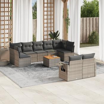 ARDEBO.de - 10-tlg. Garten-Sofagarnitur mit Kissen Grau Poly Rattan