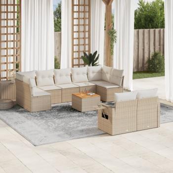 ARDEBO.de - 10-tlg. Garten-Sofagarnitur mit Kissen Beige Poly Rattan