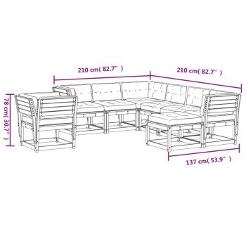 8tlg. Garten-Lounge-Set mit Kissen Wachsbraun Massivholz Kiefer