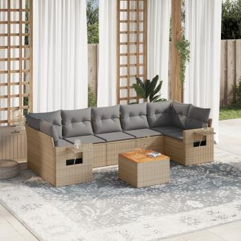 ARDEBO.de - 8-tlg. Garten-Sofagarnitur mit Kissen Beige Poly Rattan