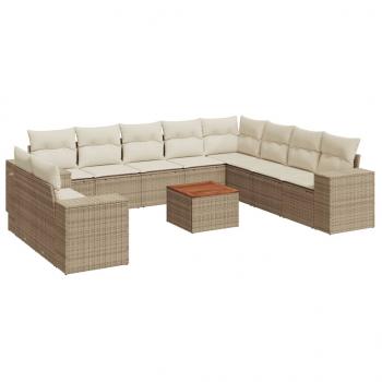 ARDEBO.de - 11-tlg. Garten-Sofagarnitur mit Kissen Beige Poly Rattan