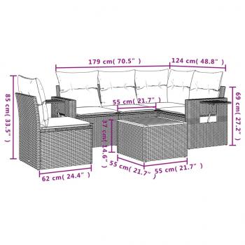 6-tlg. Garten-Sofagarnitur mit Kissen Schwarz Poly Rattan