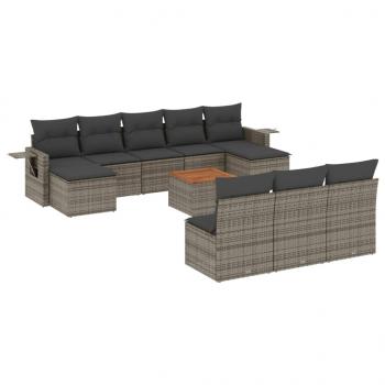 ARDEBO.de - 11-tlg. Garten-Sofagarnitur mit Kissen Grau Poly Rattan