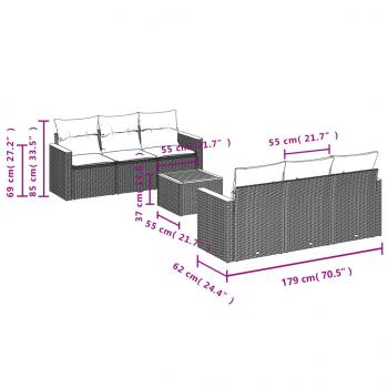 7-tlg. Garten-Sofagarnitur mit Kissen Beige Poly Rattan