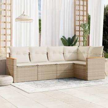 ARDEBO.de - 5-tlg. Garten-Sofagarnitur mit Kissen Beige Poly Rattan