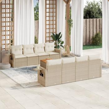 ARDEBO.de - 9-tlg. Garten-Sofagarnitur mit Kissen Beige Poly Rattan