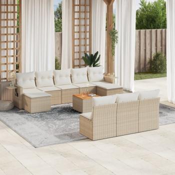 ARDEBO.de - 11-tlg. Garten-Sofagarnitur mit Kissen Beige Poly Rattan