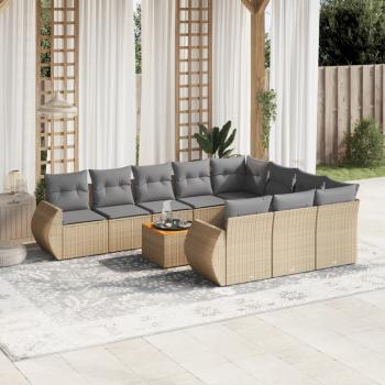 ARDEBO.de - 11-tlg. Garten-Sofagarnitur mit Kissen Beige Poly Rattan