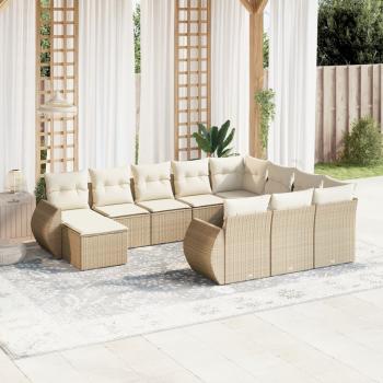 ARDEBO.de - 11-tlg. Garten-Sofagarnitur mit Kissen Beige Poly Rattan