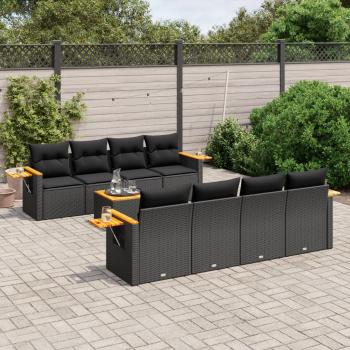 ARDEBO.de - 9-tlg. Garten-Sofagarnitur mit Kissen Schwarz Poly Rattan