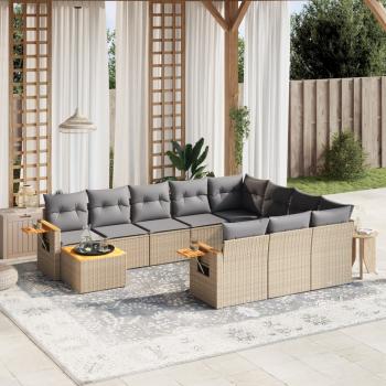 ARDEBO.de - 11-tlg. Garten-Sofagarnitur mit Kissen Beige Poly Rattan