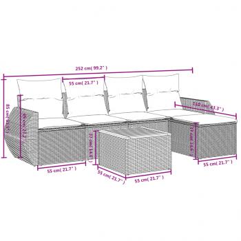 6-tlg. Garten-Sofagarnitur mit Kissen Grau Poly Rattan