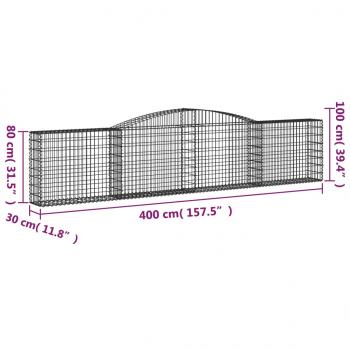 Gabionen mit Hochbogen 25 Stk. 400x30x80/100cm Verzinktes Eisen