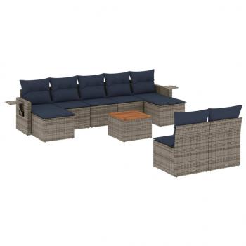 10-tlg. Garten-Sofagarnitur mit Kissen Grau Poly Rattan