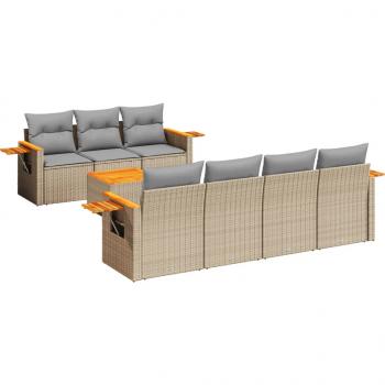 8-tlg. Garten-Sofagarnitur mit Kissen Beige Poly Rattan