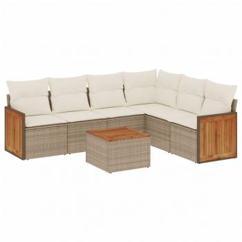 7-tlg. Garten-Sofagarnitur mit Kissen Beige Poly Rattan