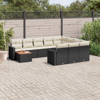 ARDEBO.de - 11-tlg. Garten-Sofagarnitur mit Kissen Schwarz Poly Rattan