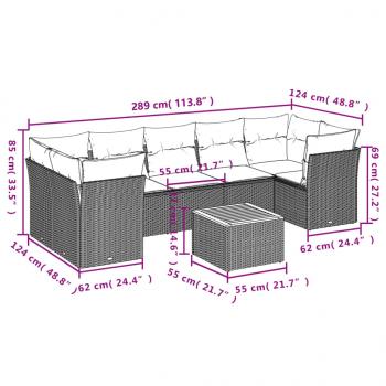 8-tlg. Garten-Sofagarnitur mit Kissen Schwarz Poly Rattan