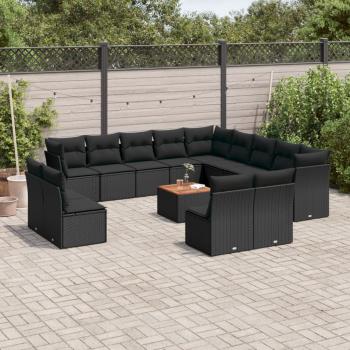 ARDEBO.de - 14-tlg. Garten-Sofagarnitur mit Kissen Schwarz Poly Rattan