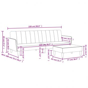 Schlafsofa 2-Sitzer mit Fußhocker Schwarz Stoff