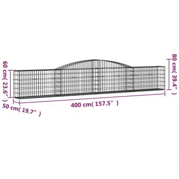 Gabionen mit Hochbogen 20 Stk. 400x50x60/80cm Verzinktes Eisen