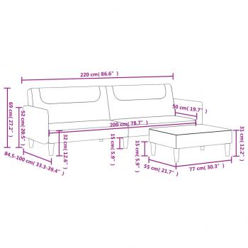 Schlafsofa 2-Sitzer mit Fußhocker Schwarz Stoff