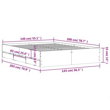 Bettgestell mit Schubladen Grau Sonoma 140x200 cm Holzwerkstoff