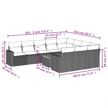 11-tlg. Garten-Sofagarnitur mit Kissen Schwarz Poly Rattan