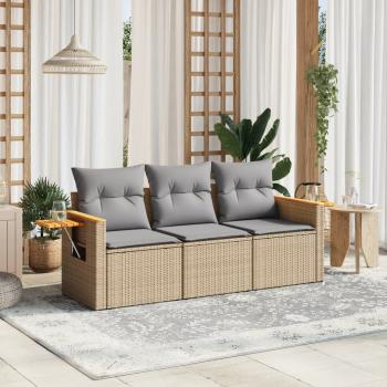 ARDEBO.de - 3-tlg. Garten-Sofagarnitur mit Kissen Beige Poly Rattan