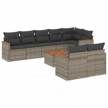 9-tlg. Garten-Sofagarnitur mit Kissen Grau Poly Rattan