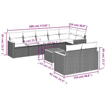 9-tlg. Garten-Sofagarnitur mit Kissen Grau Poly Rattan