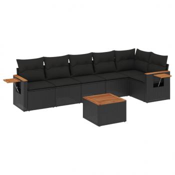 7-tlg. Garten-Sofagarnitur mit Kissen Schwarz Poly Rattan