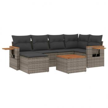 7-tlg. Garten-Sofagarnitur mit Kissen Grau Poly Rattan