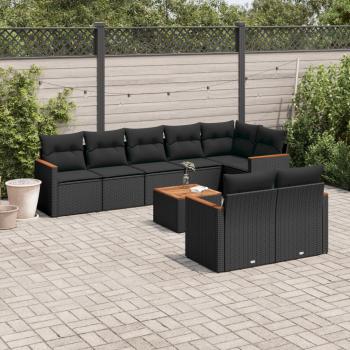 ARDEBO.de - 9-tlg. Garten-Sofagarnitur mit Kissen Schwarz Poly Rattan