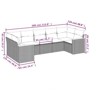 7-tlg. Garten-Sofagarnitur mit Kissen Beige Poly Rattan