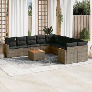 ARDEBO.de - 11-tlg. Garten-Sofagarnitur mit Kissen Grau Poly Rattan